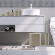 8Pcs Bathroom Accessories Set Bathroom Holder Set with Soap Dispenser Toothbrush Holder Cup Soap Dish Toilet Cleaning Brush Trash Can Qtip Holder Vani