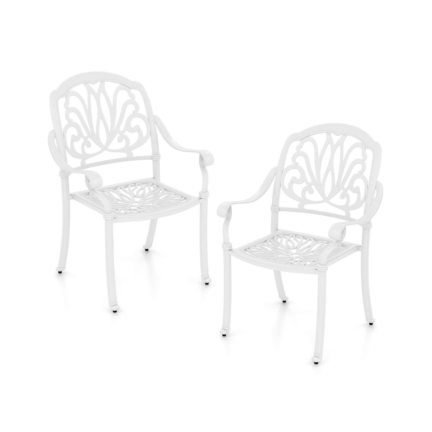2 Pieces Patio Cast Aluminum Dining Chairs with Armrests-Bronze - White
