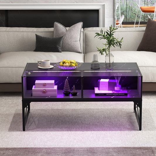 Center Table with Faux Marble and Tempered Glass Top
