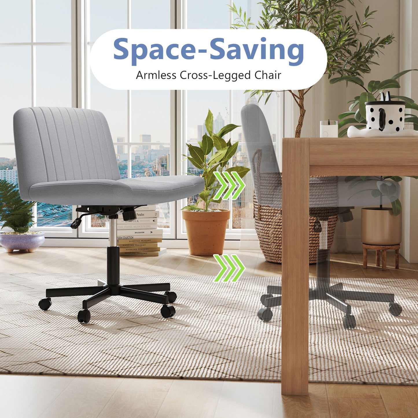 Criss Cross Chair with Wheels Cross-Legged Swivel Desk Chair with Soft-Padded Wide Seat-Gray