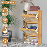 2-Tier Shoe Cabinet with 2 Flip Drawers Slim Bamboo Shoe Rack Freestanding Narrow Shoe Organizer with 44lbs Max Load for Entryway Hallway