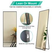 Full Length Mirror 63x18.9in Aluminum Alloy Wall Mirror Free Standing Floor Mirror