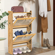 2-Tier Shoe Cabinet with 2 Flip Drawers Slim Bamboo Shoe Rack