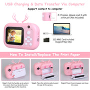 Kids Instant Print Camera 2.4in Digital Zero Ink Selfie Camera 1080P HD Video Recorder