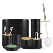 8Pcs Bathroom Accessories Set Bathroom Holder Set with Soap Dispenser Toothbrush Holder Cup Soap Dish Toilet Cleaning Brush Trash Can Qtip Holder Vani