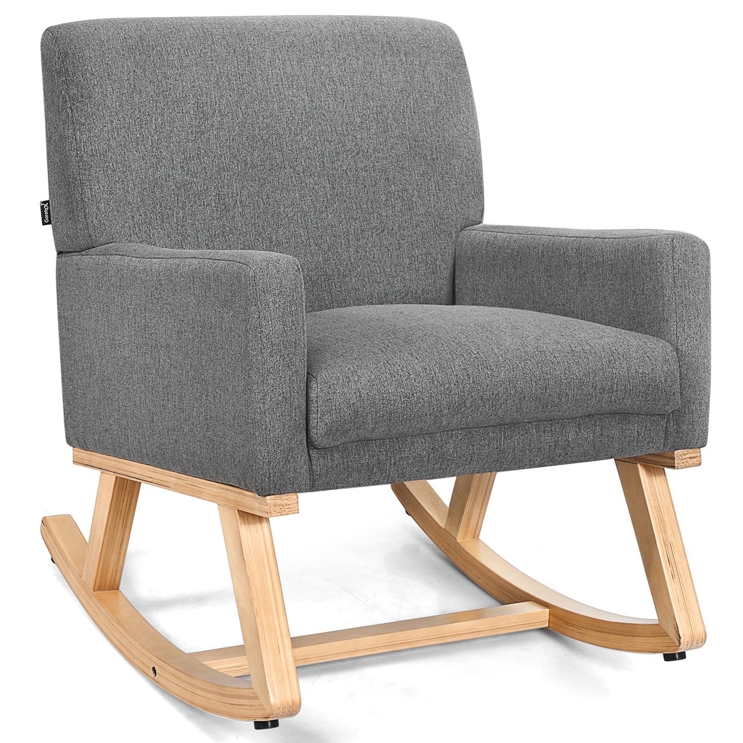 Upholstered Rocking Chair with and Solid Wood Base-Gray - Gray