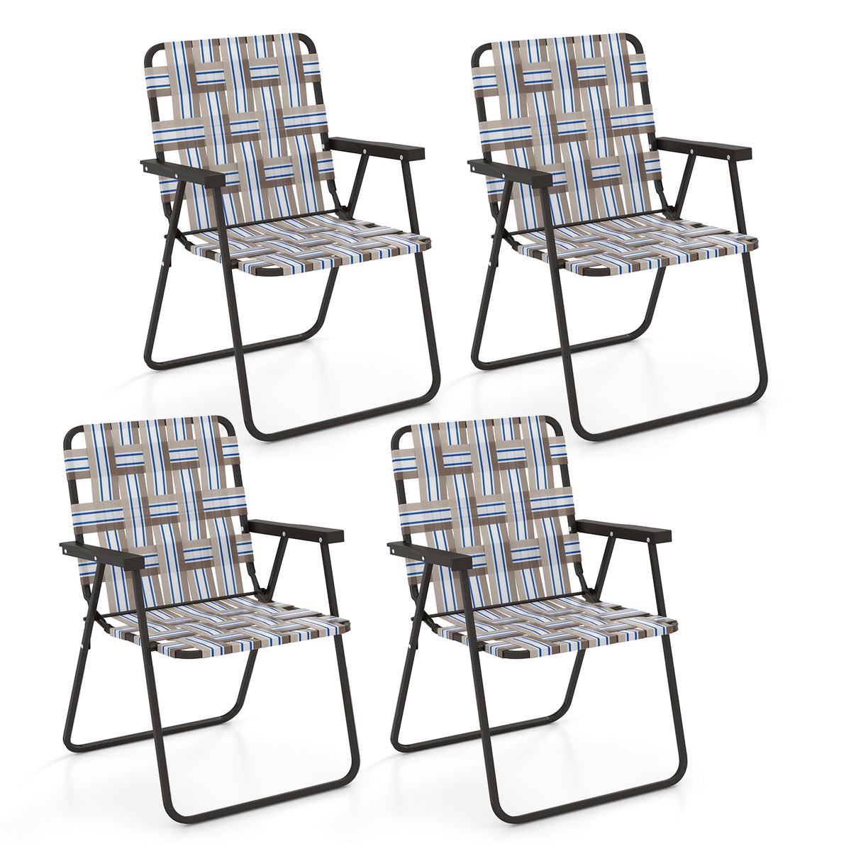 4 Pieces Folding Beach Chair Camping Lawn Webbing Chair-Coffee - Coffee