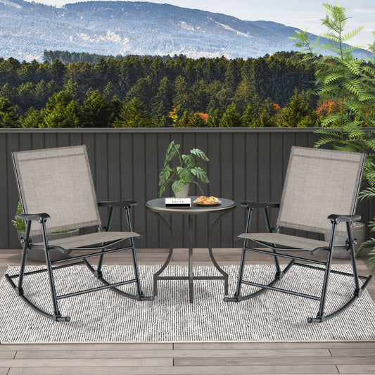 Folding Rocking Chair with Breathable Seat Fabric Set of 2