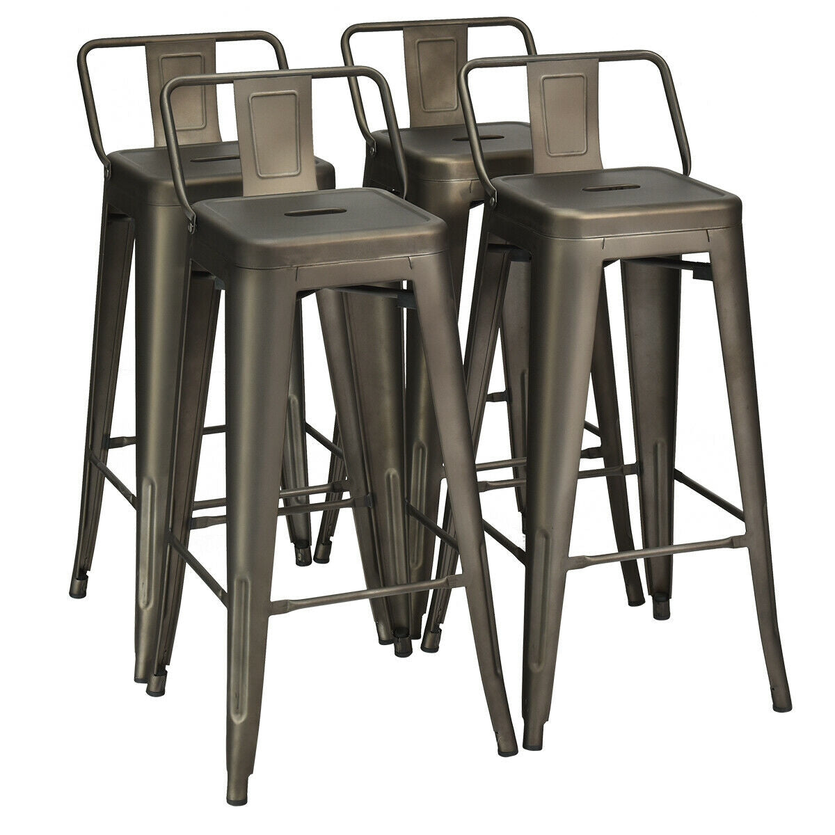 30 Inch Set of 4 Metal Counter Height Barstools with Low Back and Rubber Feet-Black - Gun
