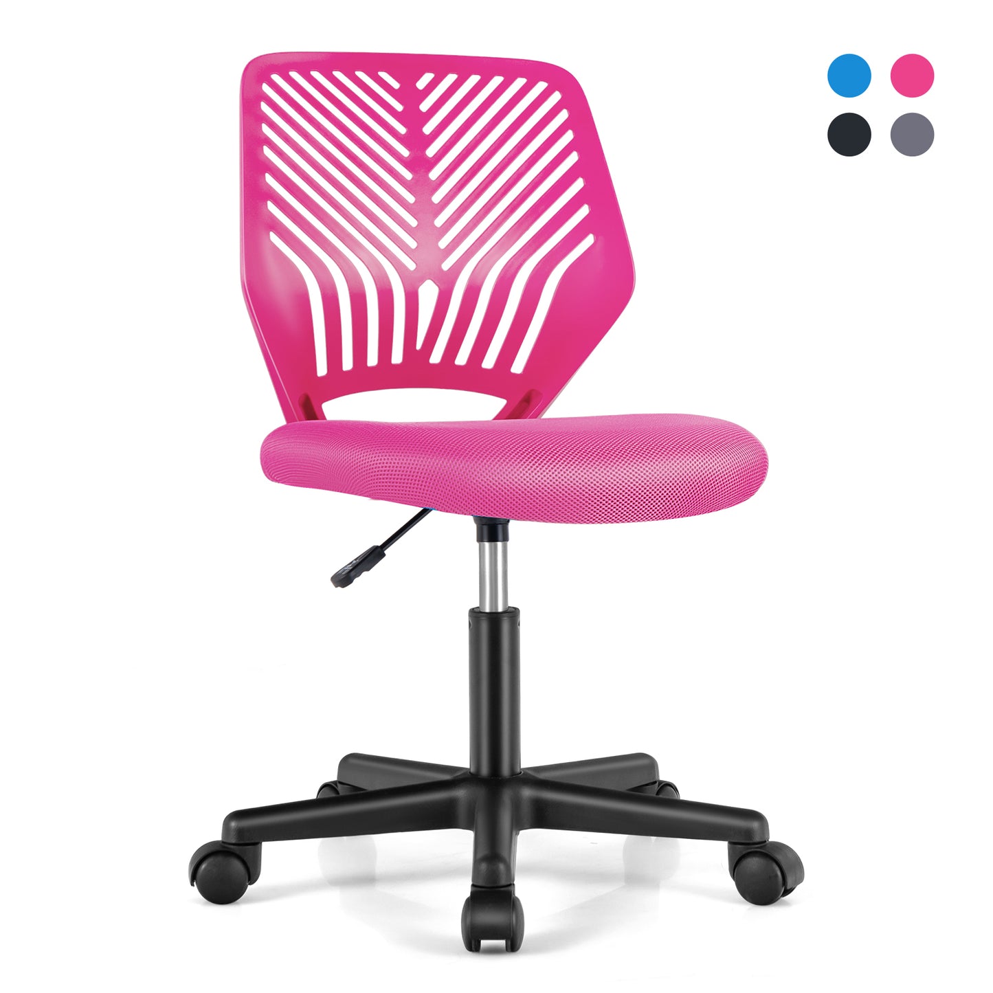 Height-adjustable Ergonomic Kids Desk Chair with Universal Casters-Blue - Pink