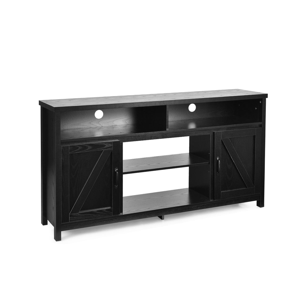 59 Inch TV Stand Media Center Console Cabinet with Barn Door for TV's 65 Inch-Brown - Black
