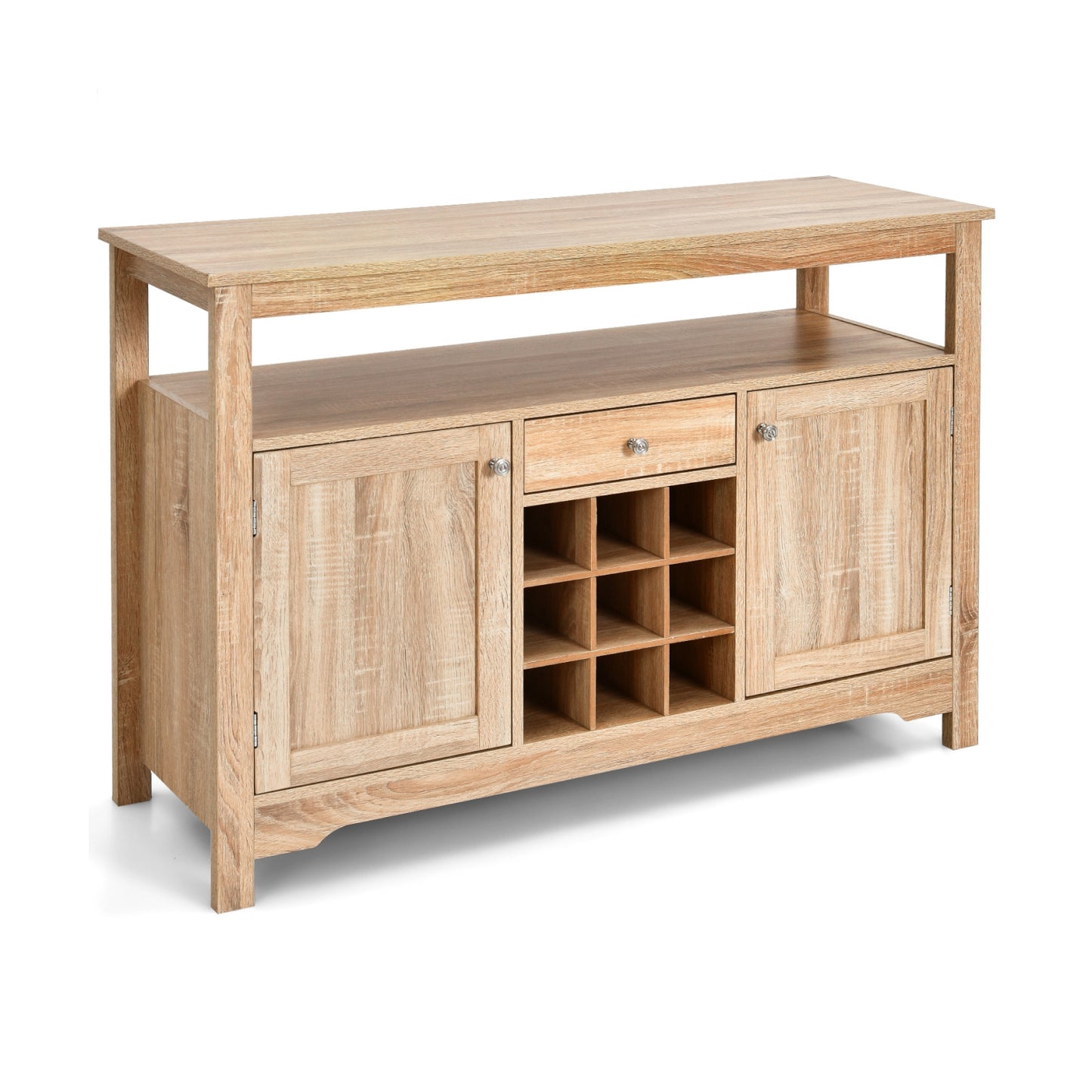 Server Buffet Sideboard With Wine Rack and Open Shelf-Natural - Natural