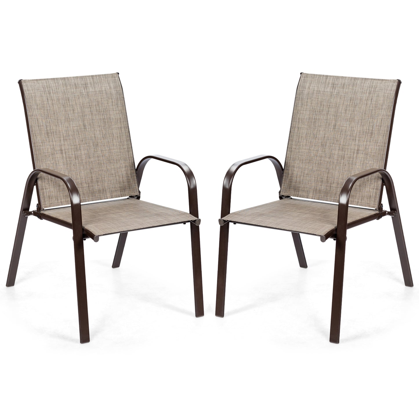 2 Pcs Patio Outdoor Dining Chair with Armrest-Black - Gray