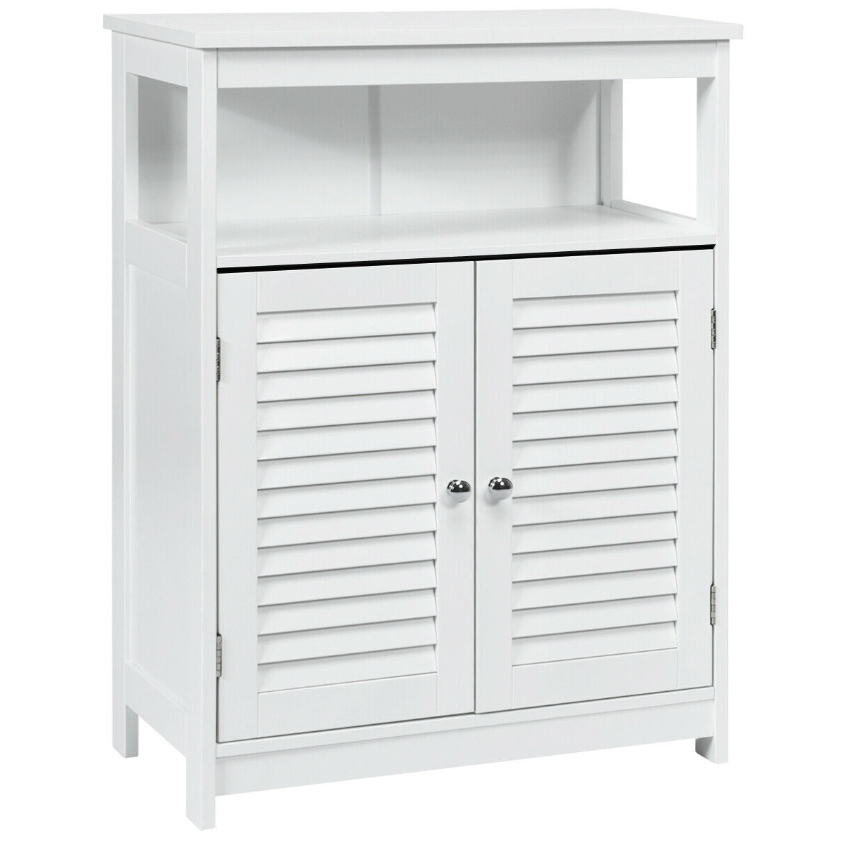 Wood Freestanding Bathroom Storage Cabinet with Double Shutter Door-Brown - White