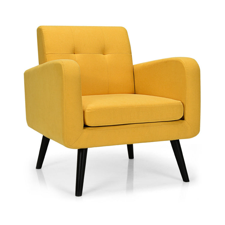 Modern Upholstered Comfy Accent Chair Single Sofa with Rubber Wood Legs-Navy - Yellow