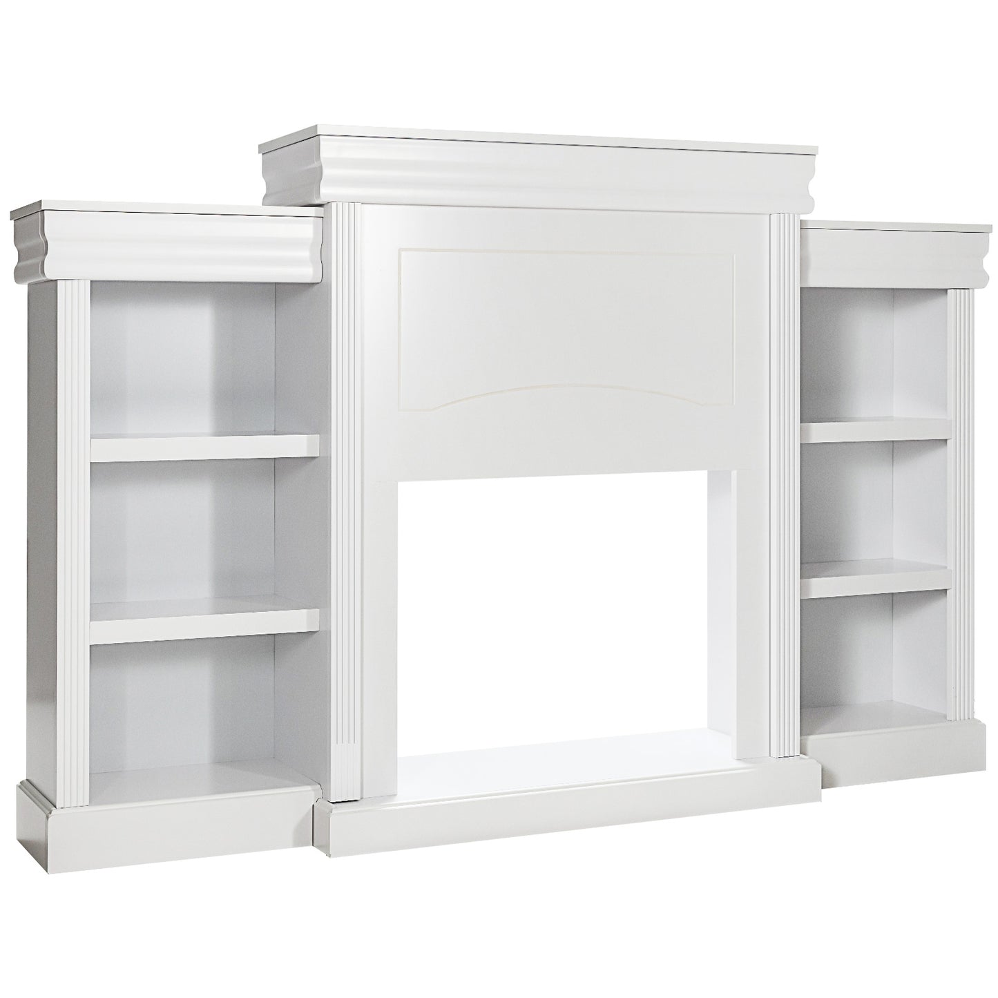 70 Inch Modern Fireplace Media Entertainment Center with Bookcase-Black - White