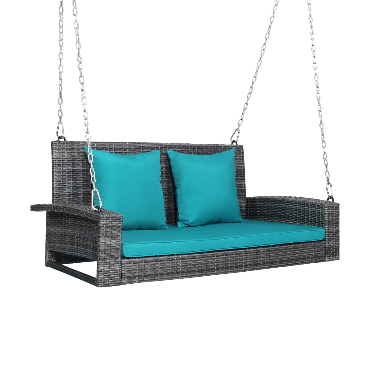 2-Person Patio Rattan Porch Swing with Cushions-Black - Turquoise