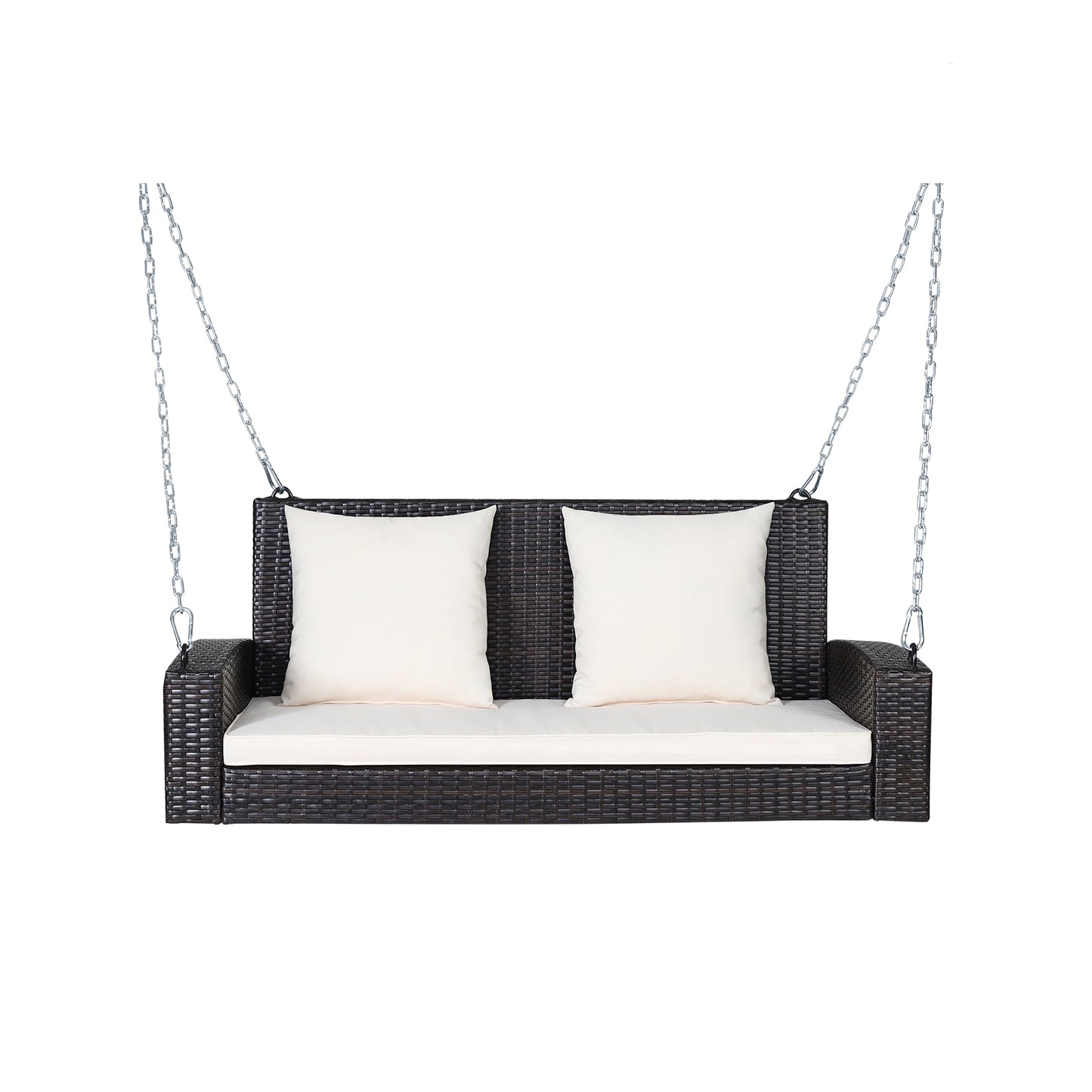 2-Person Patio Rattan Porch Swing with Cushions-Black - White
