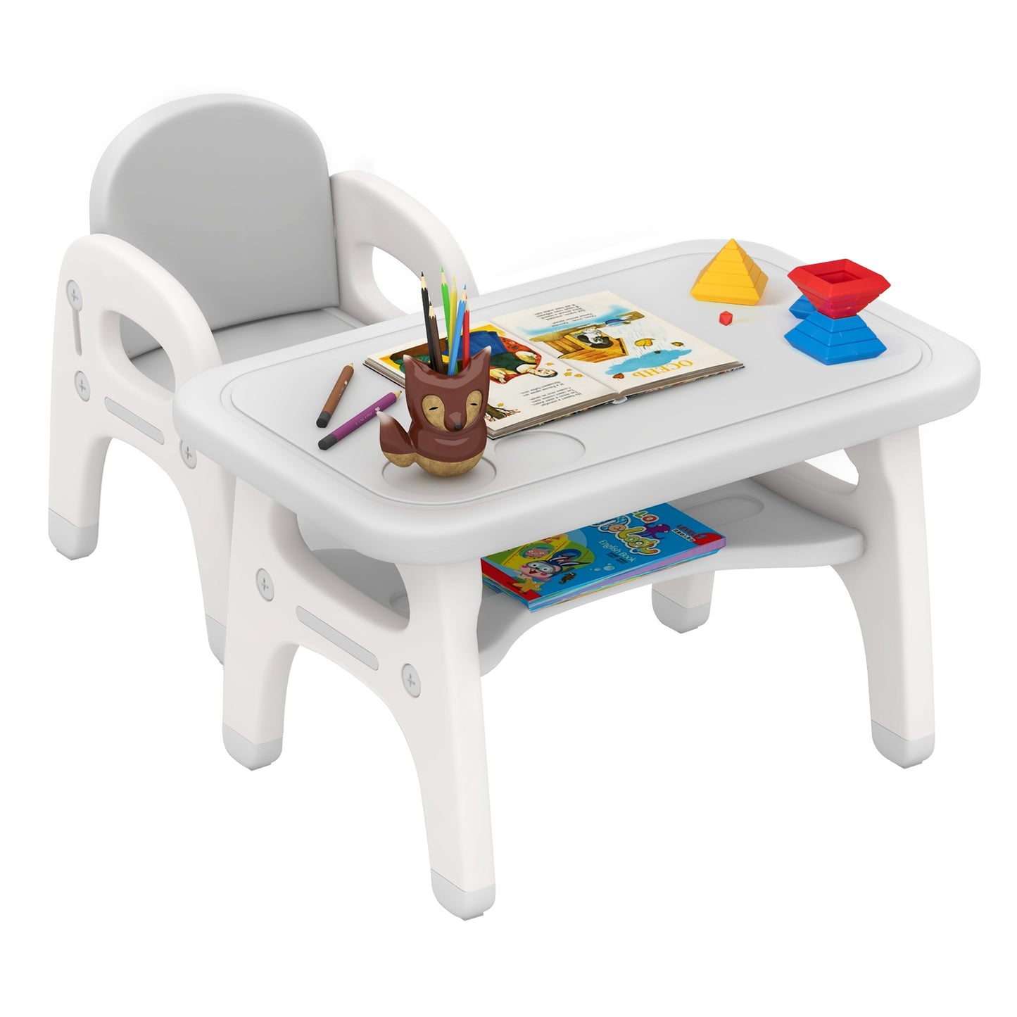 Kids Activity Table and Chair Set with Montessori Toys for Preschool and Kindergarten-Gray - Gray