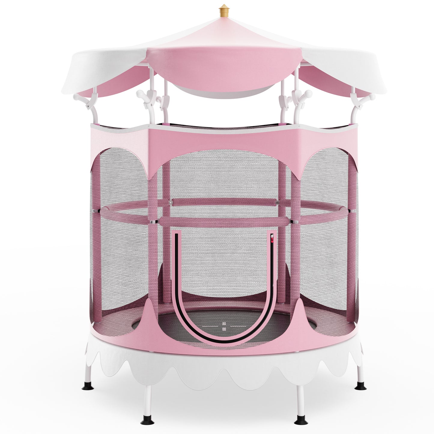 64 Inch Kids Trampoline with Detachable Canopy and Safety Enclosure Net-Pink - Pink