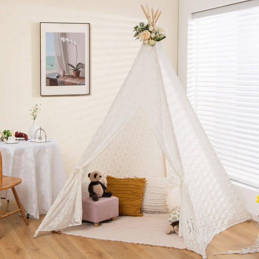 Lace Teepee Tent with Colorful Light Strings for Children