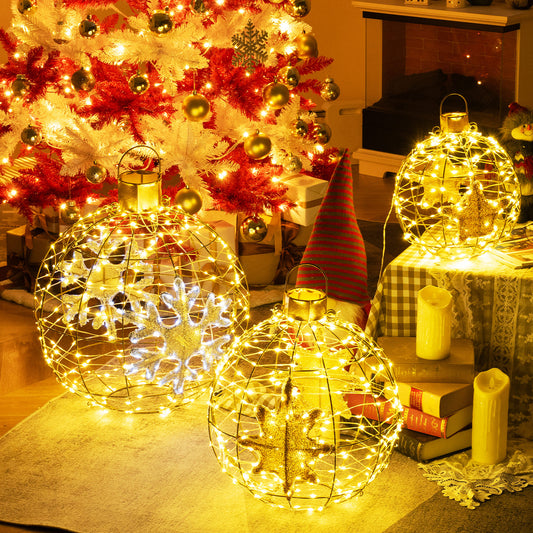 3 Pieces Pre-Lit Lantern Balls with 732 Bright LED Lights and Ground Stakes