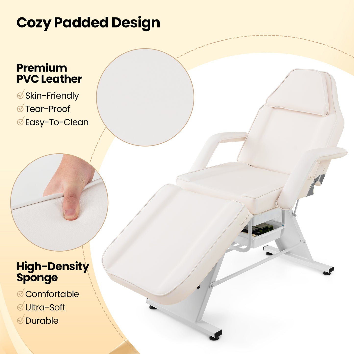 72 Inch Massage Bed with Hydraulic Stool Removable Headrest and Storage Boxes-Black - White