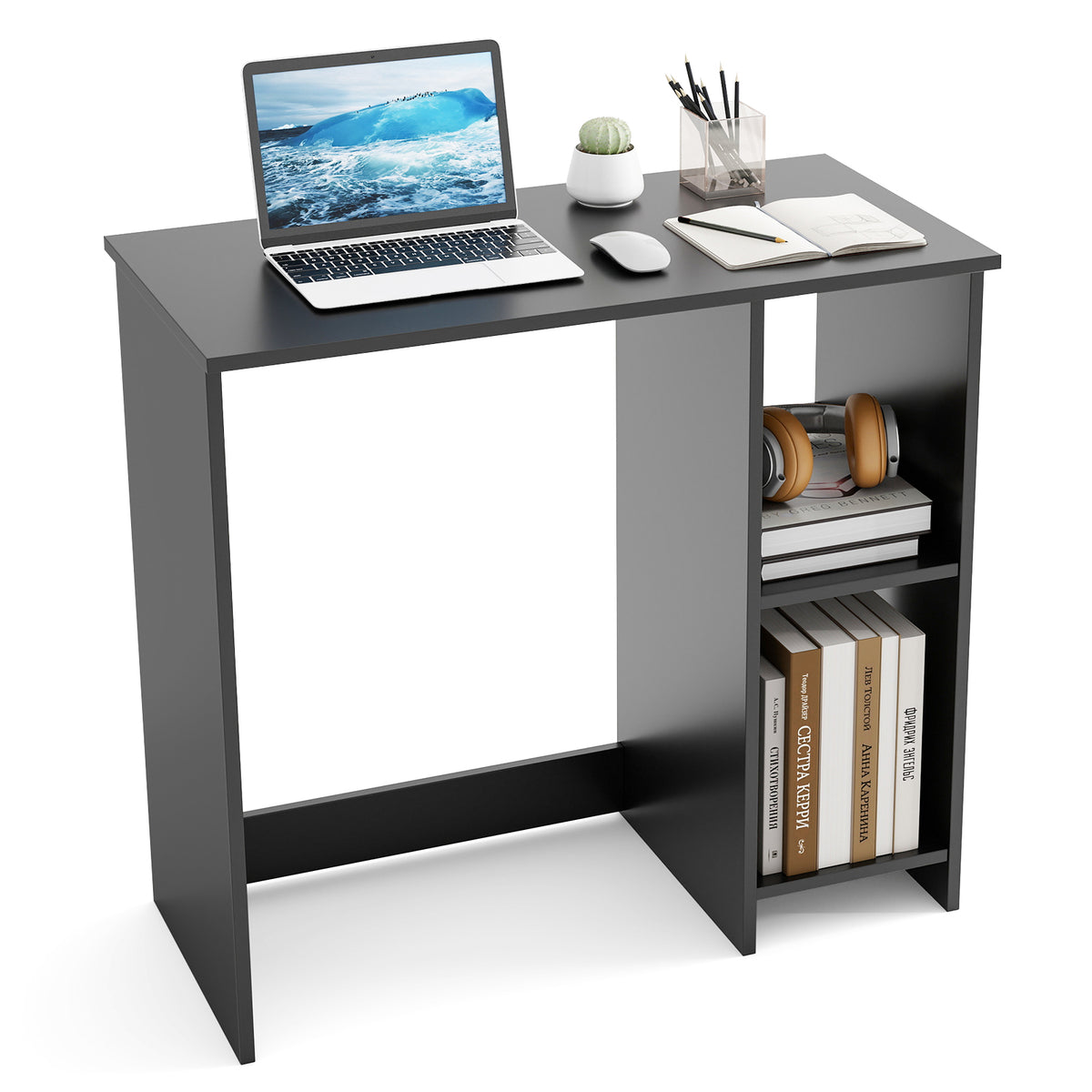 31.5 Inch Modern Home Office Desk with 2 Compartments-Black - Black