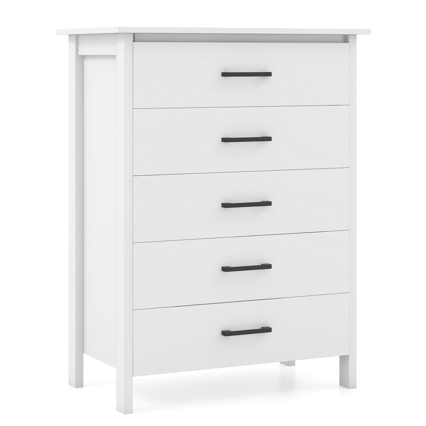 Modern 5-Drawer Multipurpose Chest Dresser with Metal Handles-Grey - White