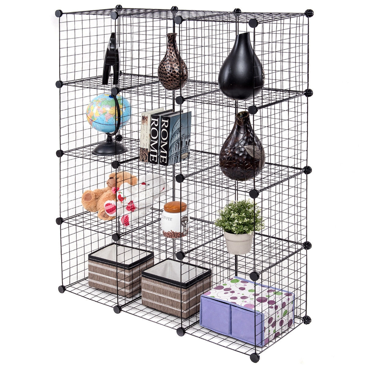 12-Cube Wire Storage Organizer 42" x 14" x 56" Metal Grid