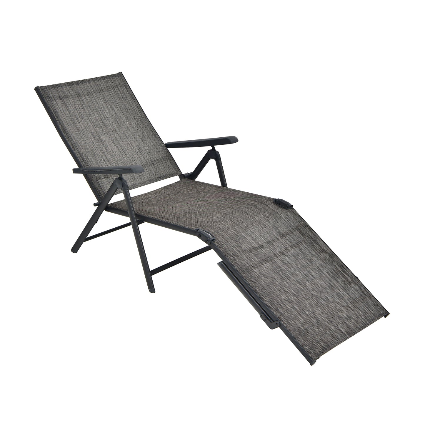 Patio Foldable Chaise Lounge Chair with Backrest and Footrest-Black - Gray