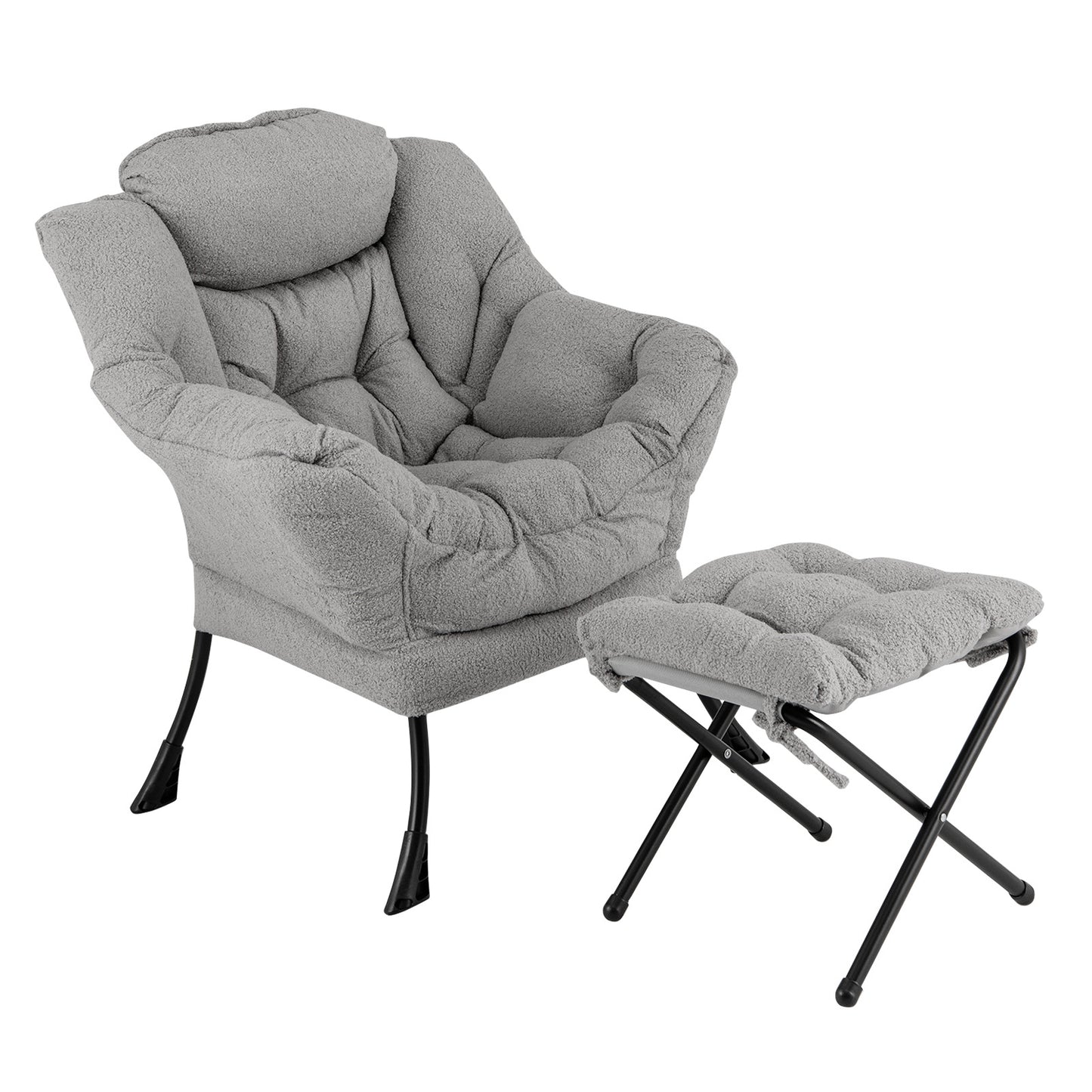 Modern Accent Chair with Folding Footrest and Head Pillow-Beige - Gray