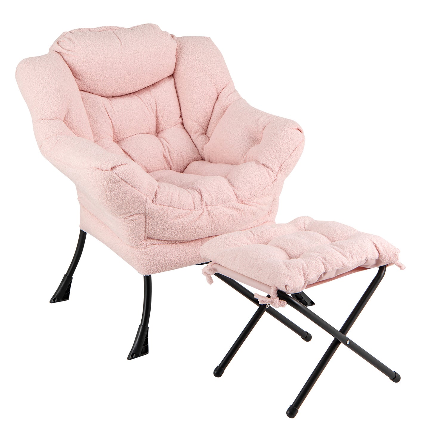 Modern Accent Chair with Folding Footrest and Head Pillow-Beige - Pink