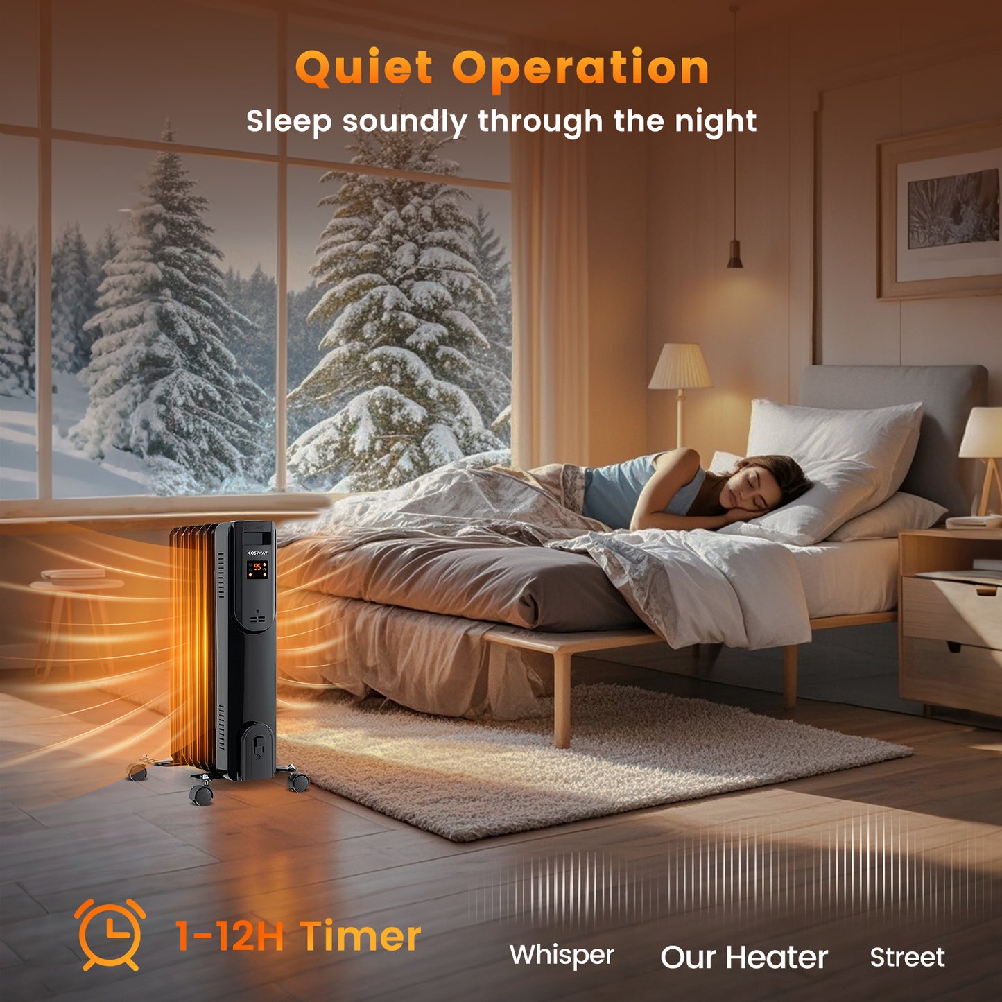 Oil Filled Radiator Heater with Adjustable Thermostat-Black