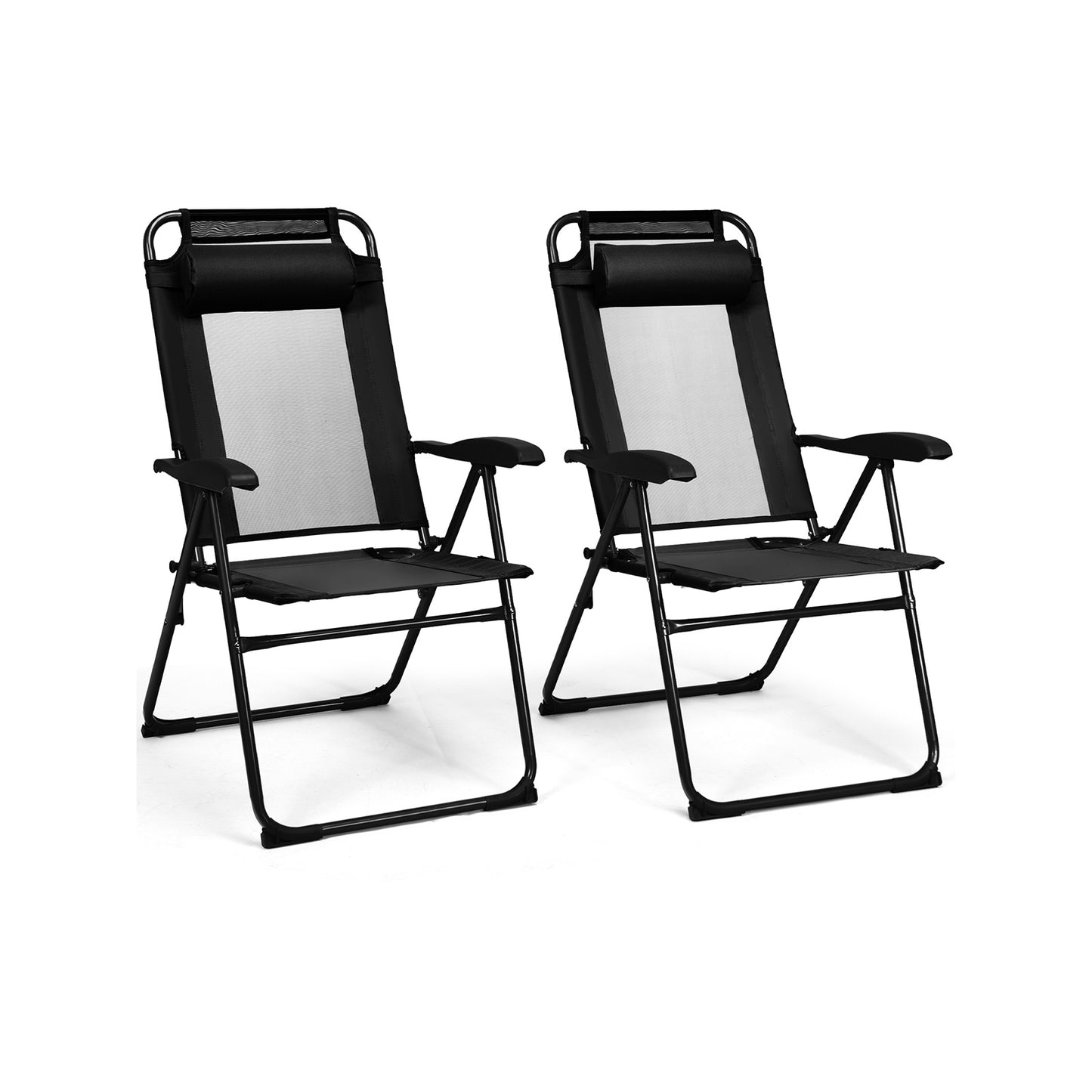 2 Pieces Patio Adjustable Folding Recliner Chairs with 7 Level Adjustable Backrest-Black - Black