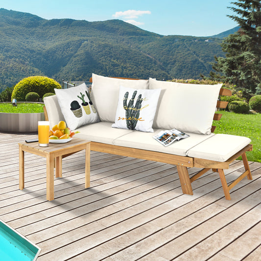 Adjustable Patio Convertible Sofa with Thick Cushion-White