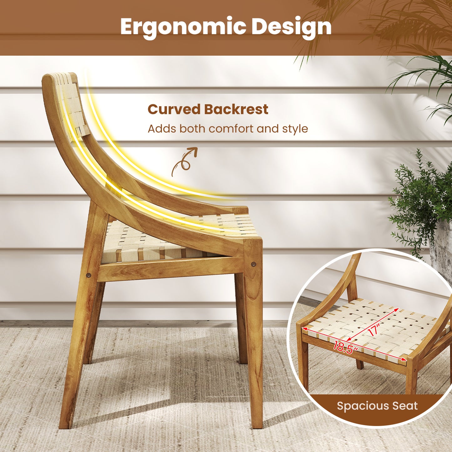Teak Wood Outdoor Dining Chair with Webbing Seat