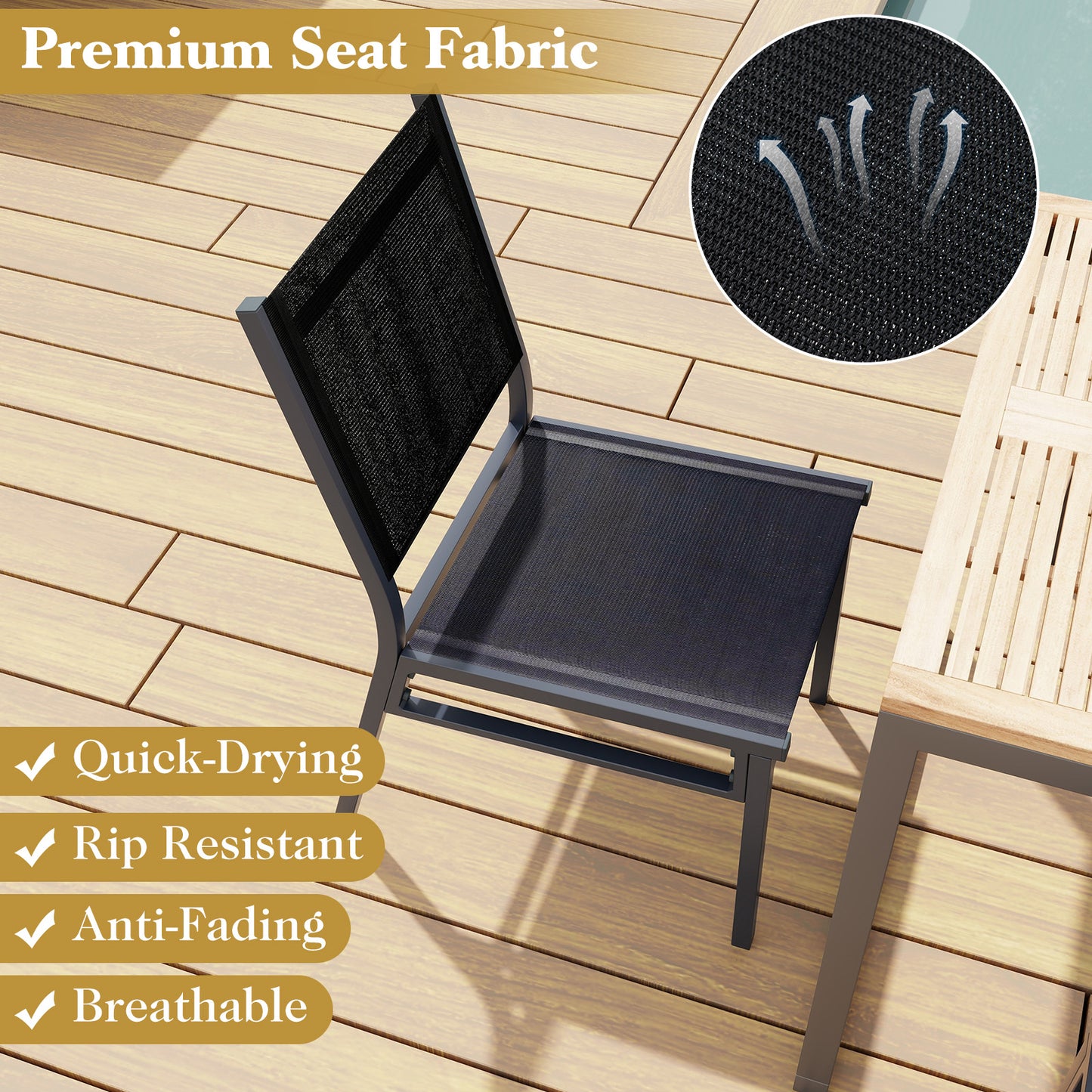 Outdoor Dining Chairs with Breathable Seat and Backrest for Backyard Porch Poolside
