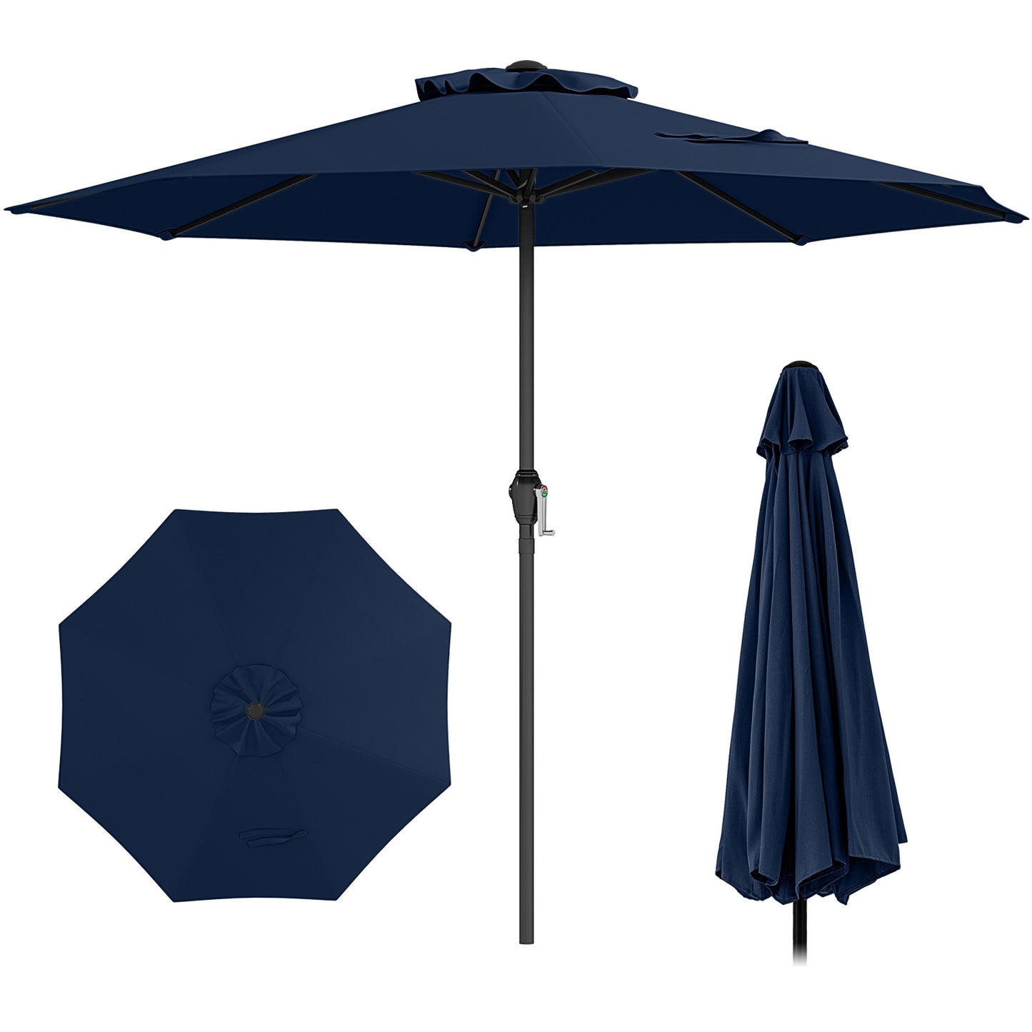 Outdoor Heavy Duty Market Umbrella with Crank Handle and 8 Sturdy Ribs-Navy - Navy
