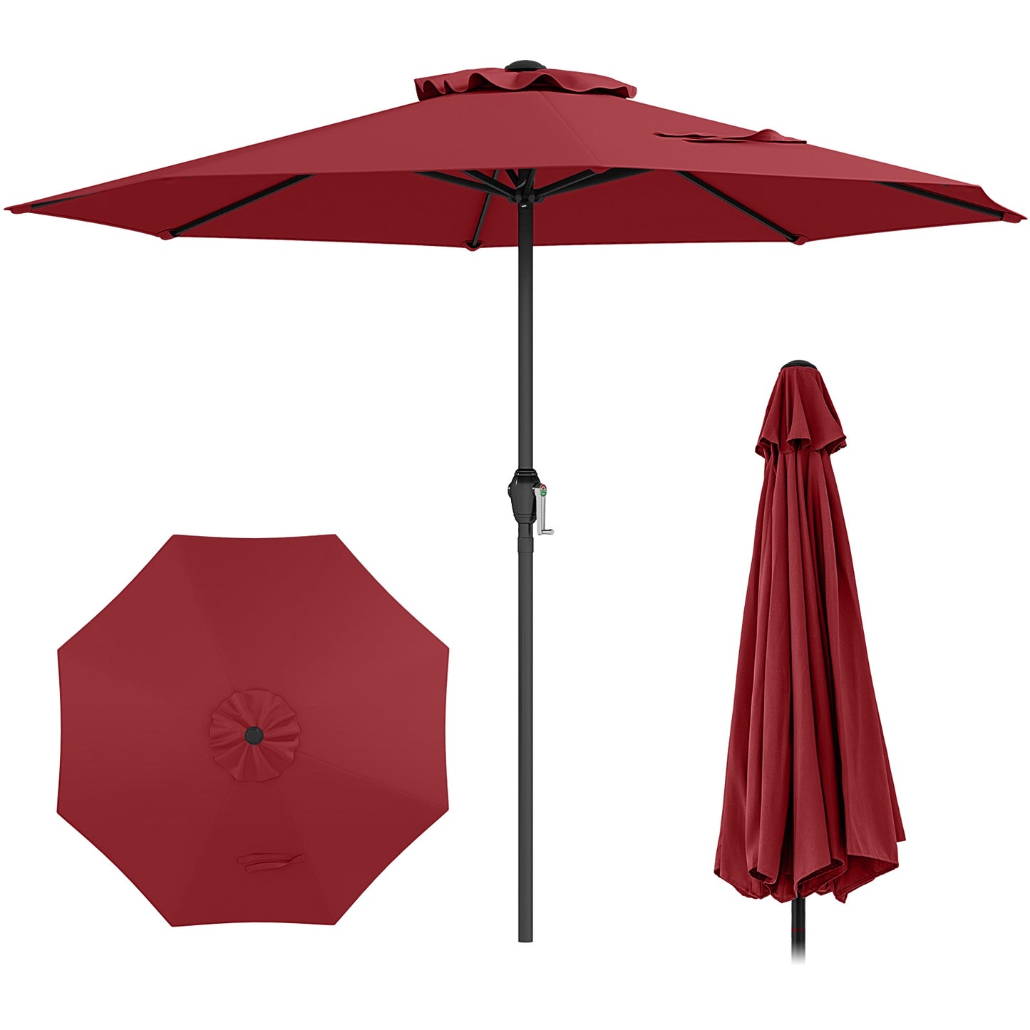 Outdoor Heavy Duty Market Umbrella with Crank Handle and 8 Sturdy Ribs-Navy - Red