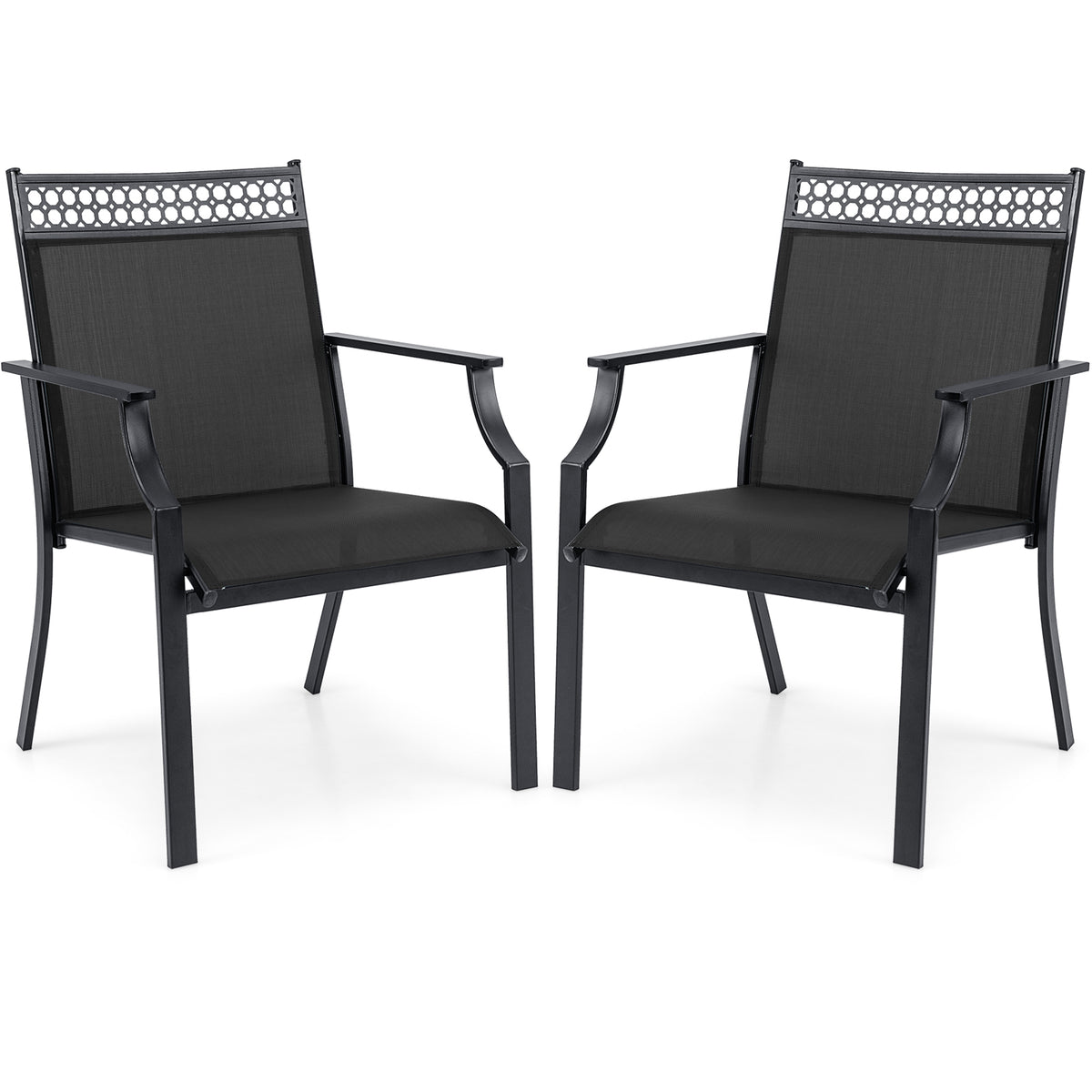 Patio Chairs Set of 2 with All Weather Breathable Fabric-Brown - Black