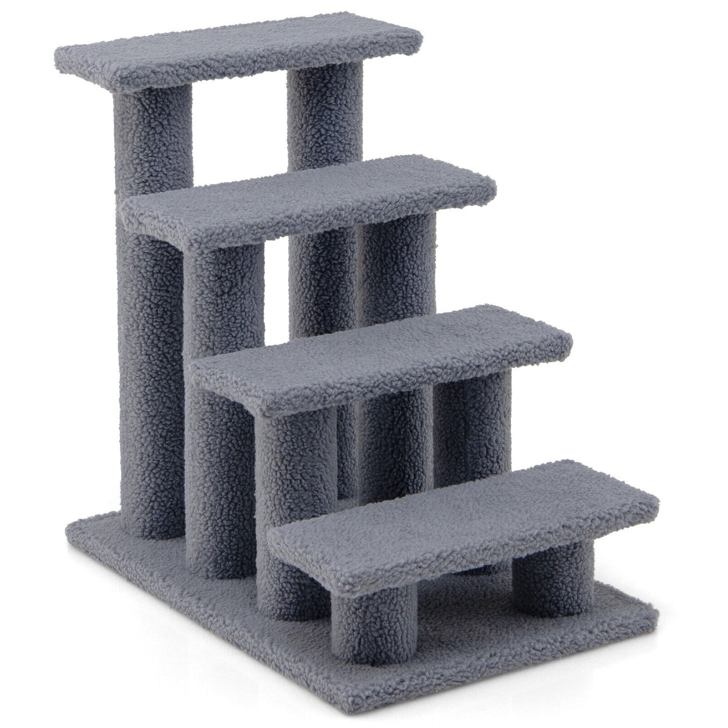 24 Inch 4-Step Pet Stairs Carpeted Ladder Ramp Scratching Post Cat Tree Climber-Gray - Gray