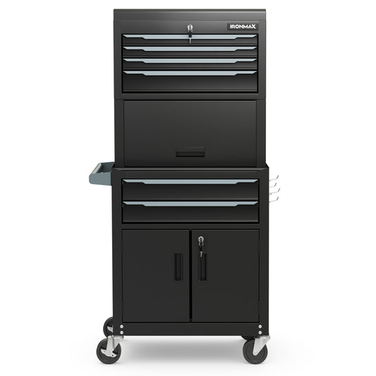 3-in-1 6-Drawer Rolling Tool Chest Storage Cabinet with Universal Wheels and Hooks