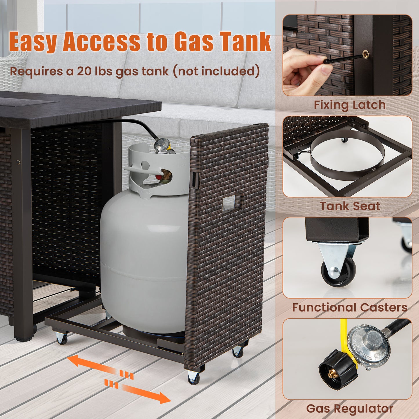 50000 BTU 2 Inch ropane Gas Fire Pit Table with Wind Guard and Glass Rocks