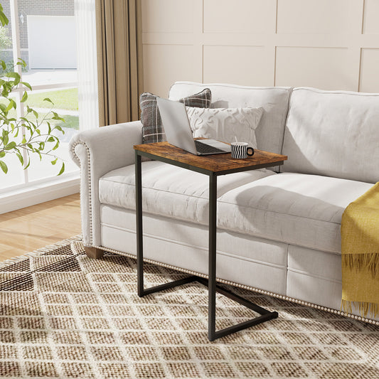 C-shaped Industrial End Table with Metal Frame