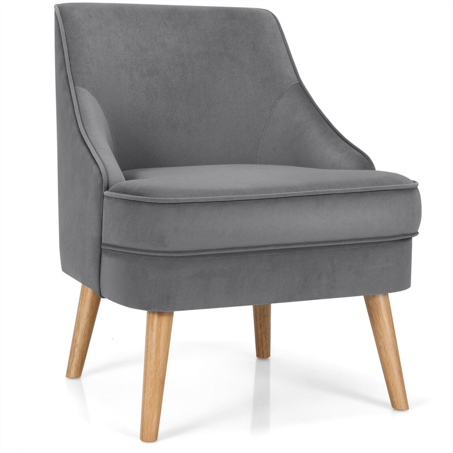 Mid Century Velvet Accent Chair with Rubber Wood Legs for Bedroom-Green - Gray