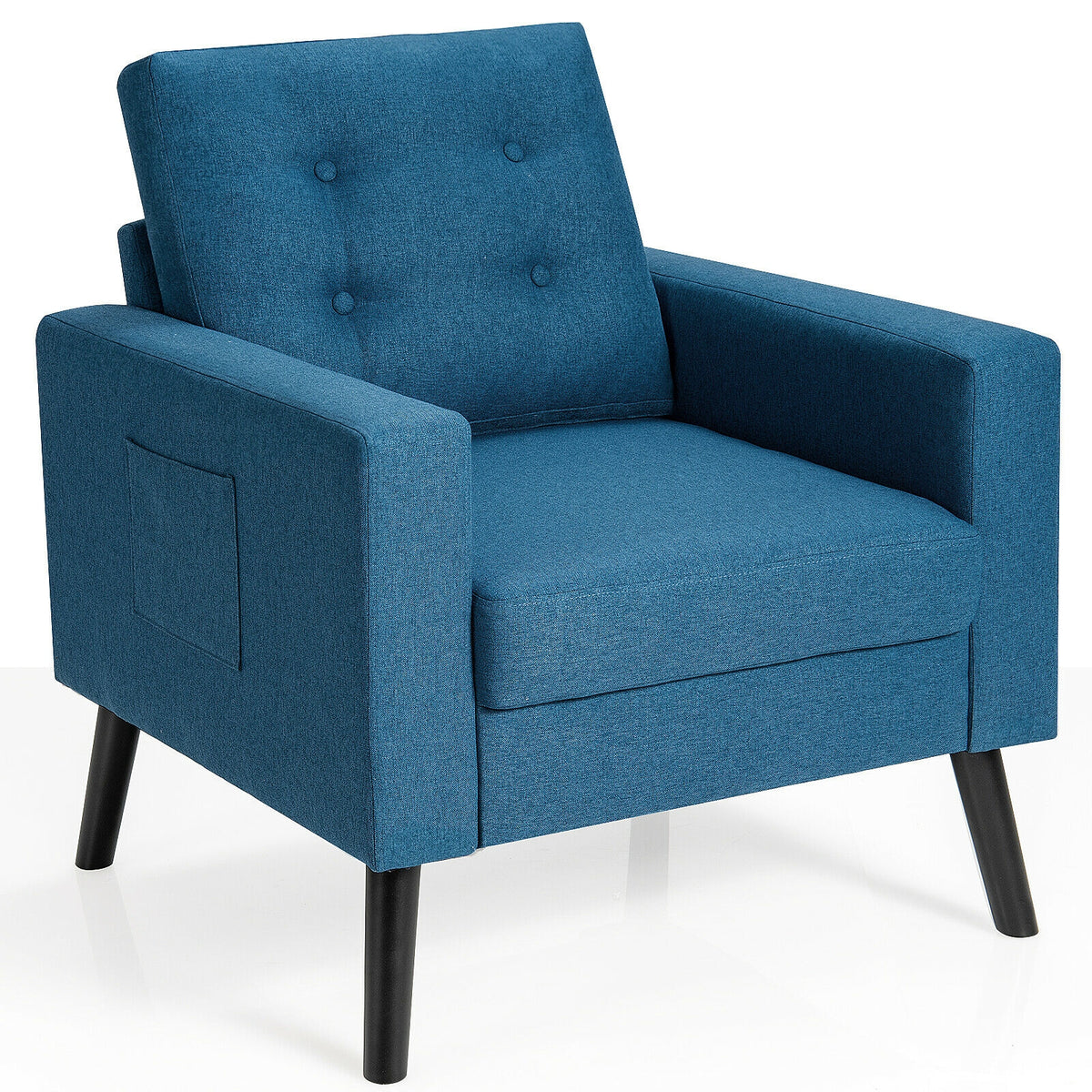 Mid-Century Upholstered Armchair Club Chair with Rubber Wood Legs-Beige - Blue