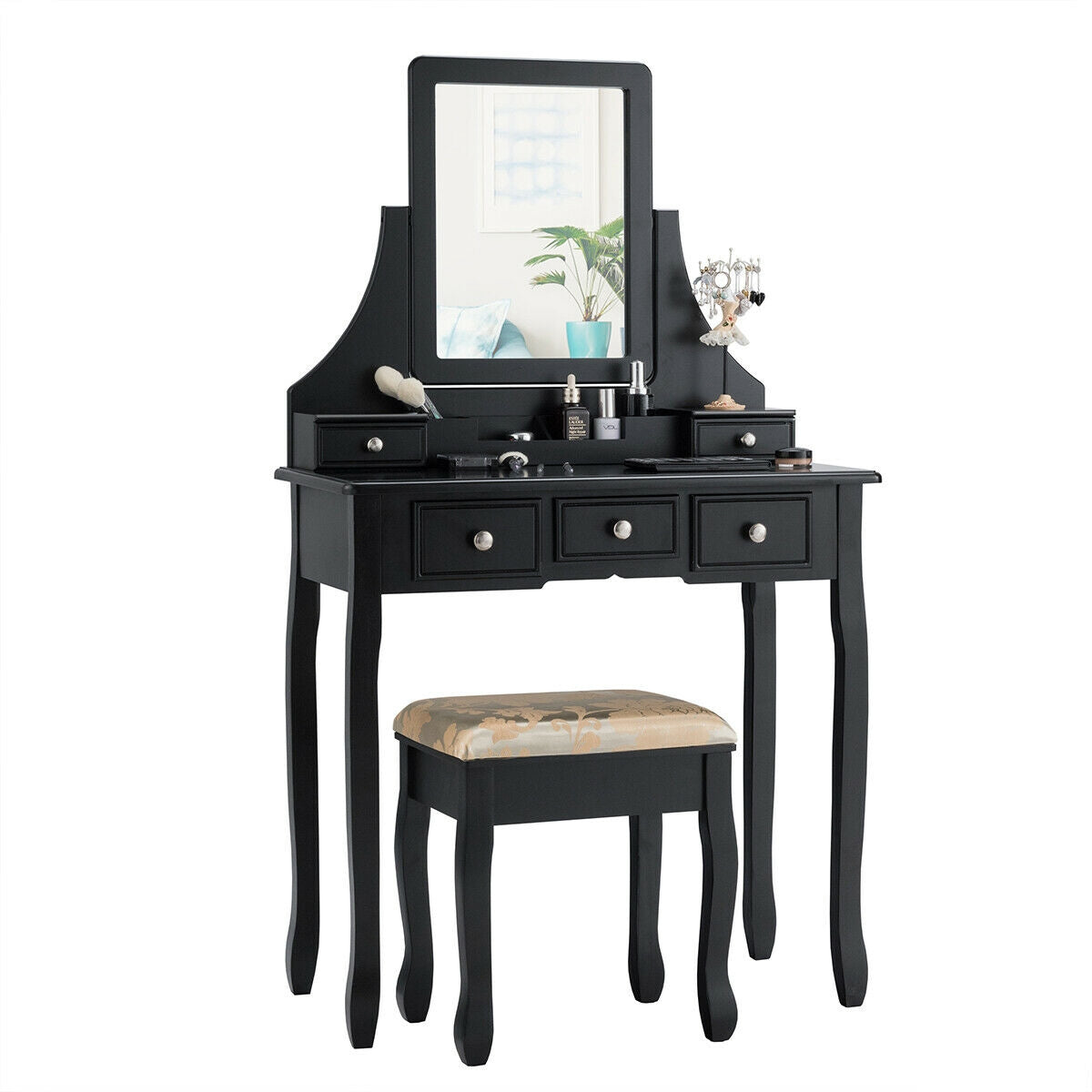 5 Drawers Removable Box Makeup Dressing Vanity Set-Black - Black