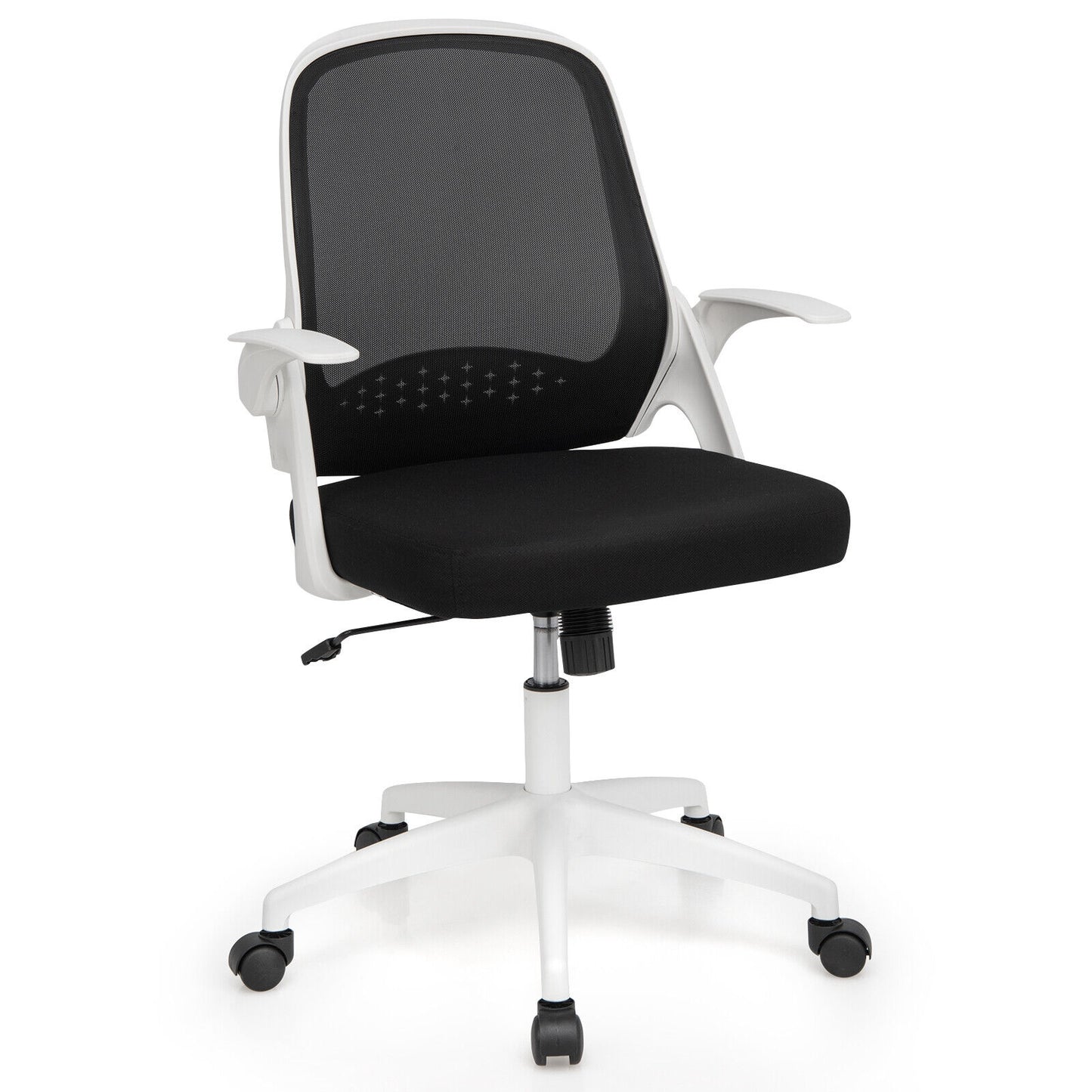 Adjustable Mesh Office Chair Rolling Computer Desk Chair with Flip-up Armrest-White - White