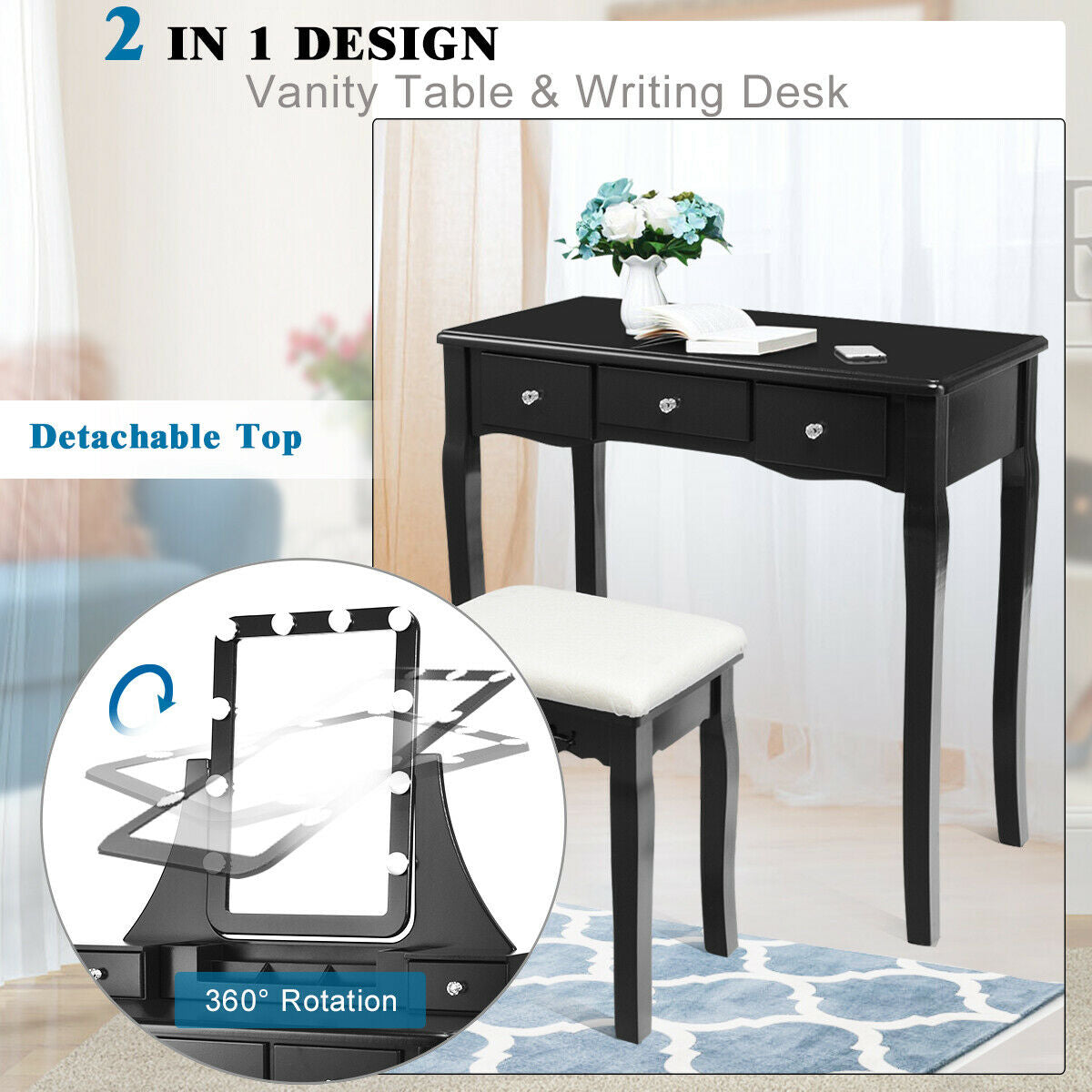 Rubber Wood Dining Chairs Set of 2 with High Slat Backrests